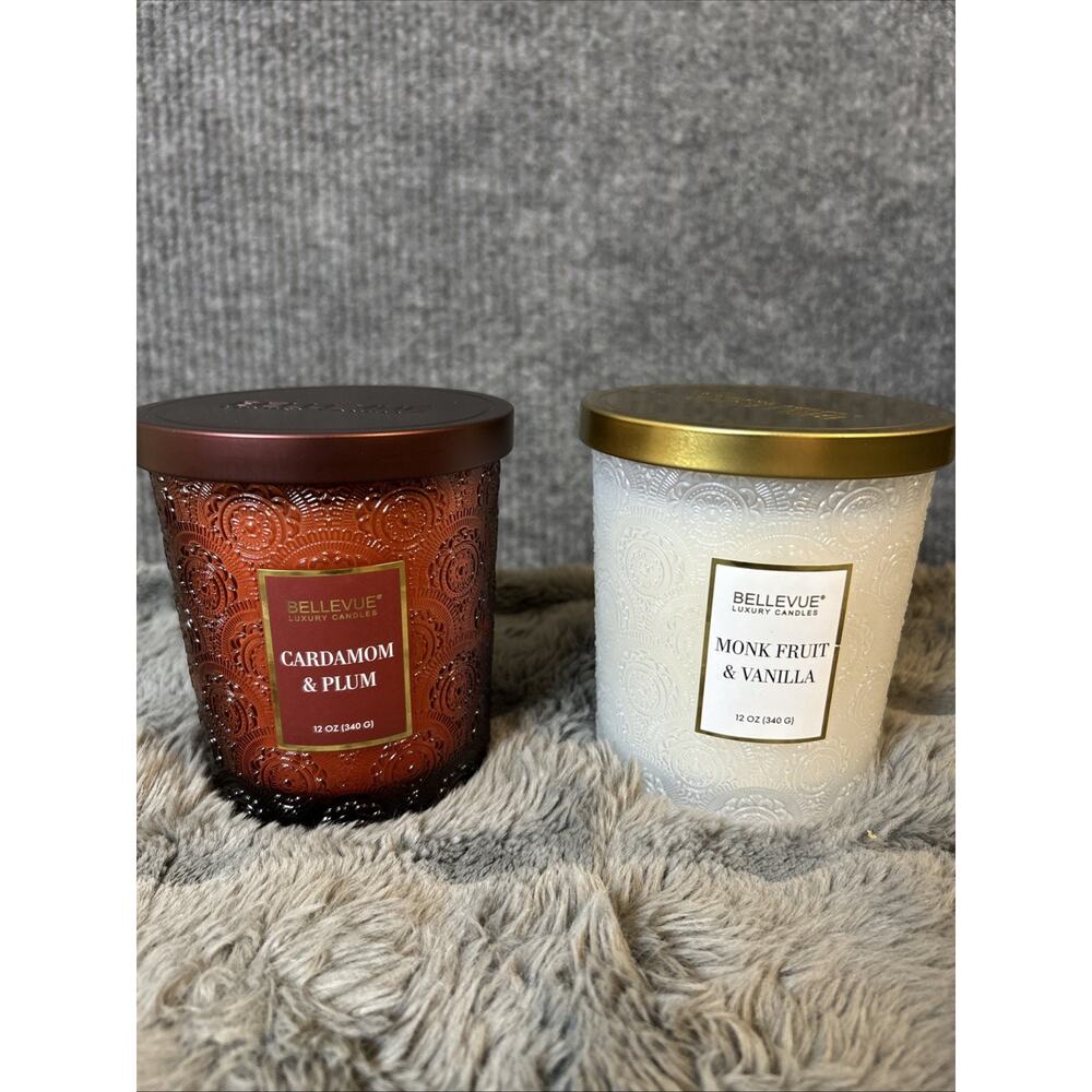 Bellevue Luxury Candles Embossed Glass, 12 oz, 2-Pack